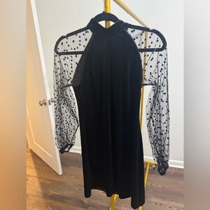 Forever 21 Black Dress with Sheer Polka Dot Sleeves